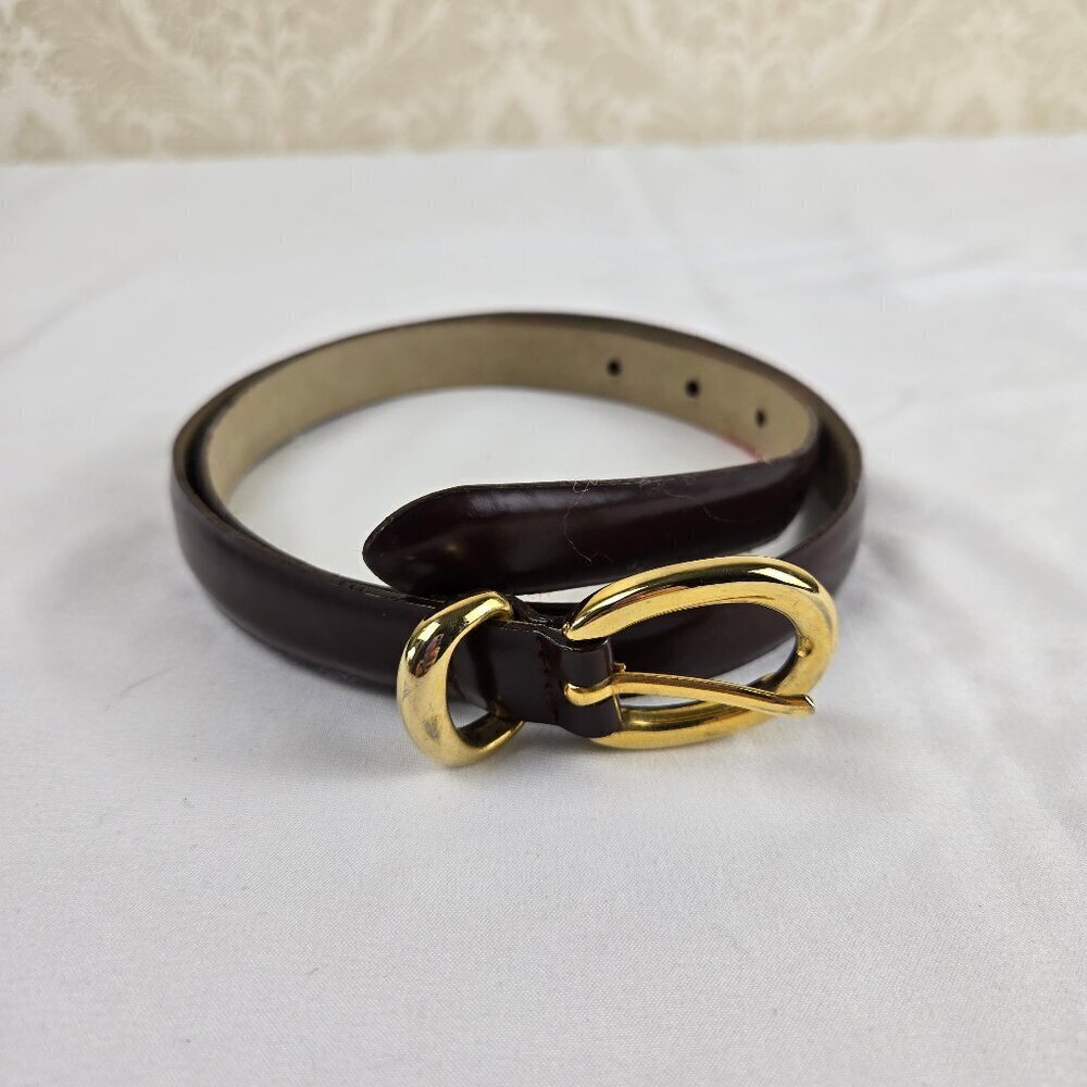 Charter Club Women's Size Medium Burgundy Split Leather Belt Gold Hardware